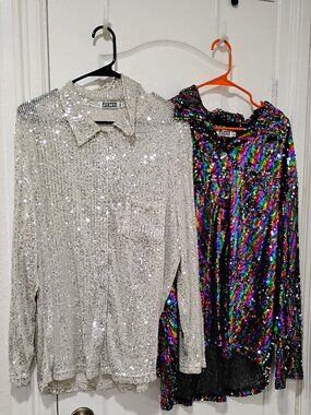 bundle of 2 Sequin Jackets Button Front Statement Pride Festival Jacket Sz M & L